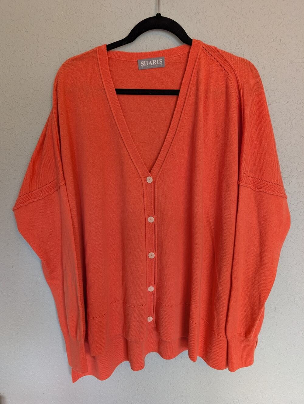 Shari's Place 100% Cashmere Rust Orange Button up Cardigan Sweater Size XL
